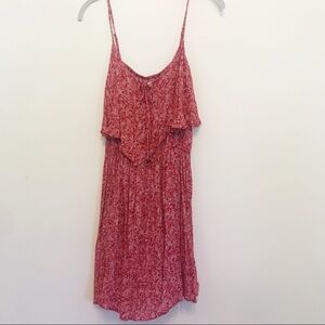 American Eagle Boho Red Floral Spaghetti Strap Dress